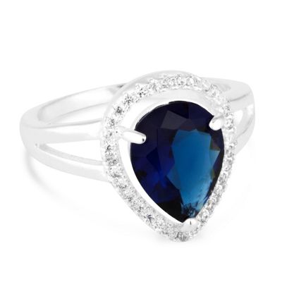 Blue cubic zirconia pave peardrop ring